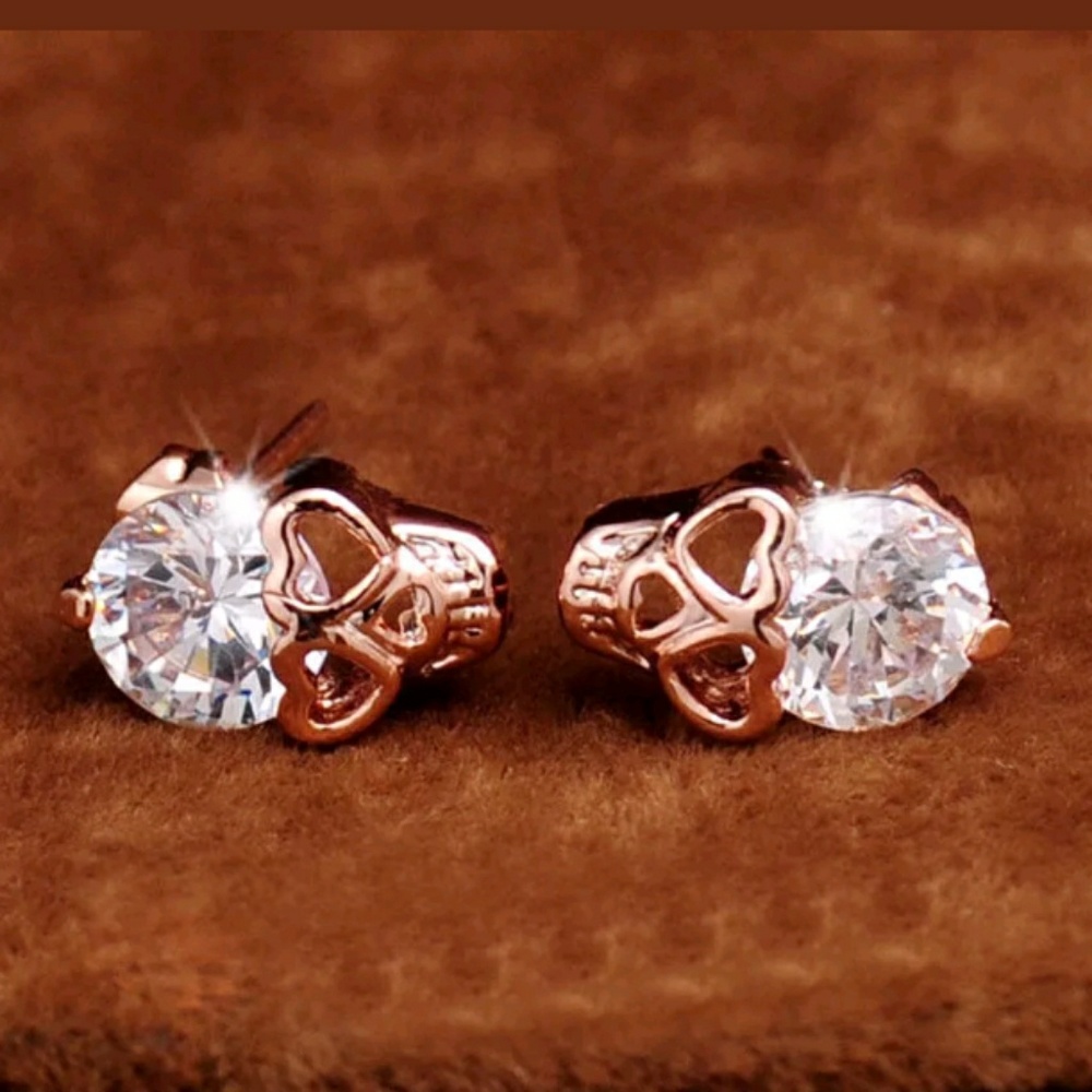 Rose Gold Crystal Skull Earrings - Picture 3 of 3